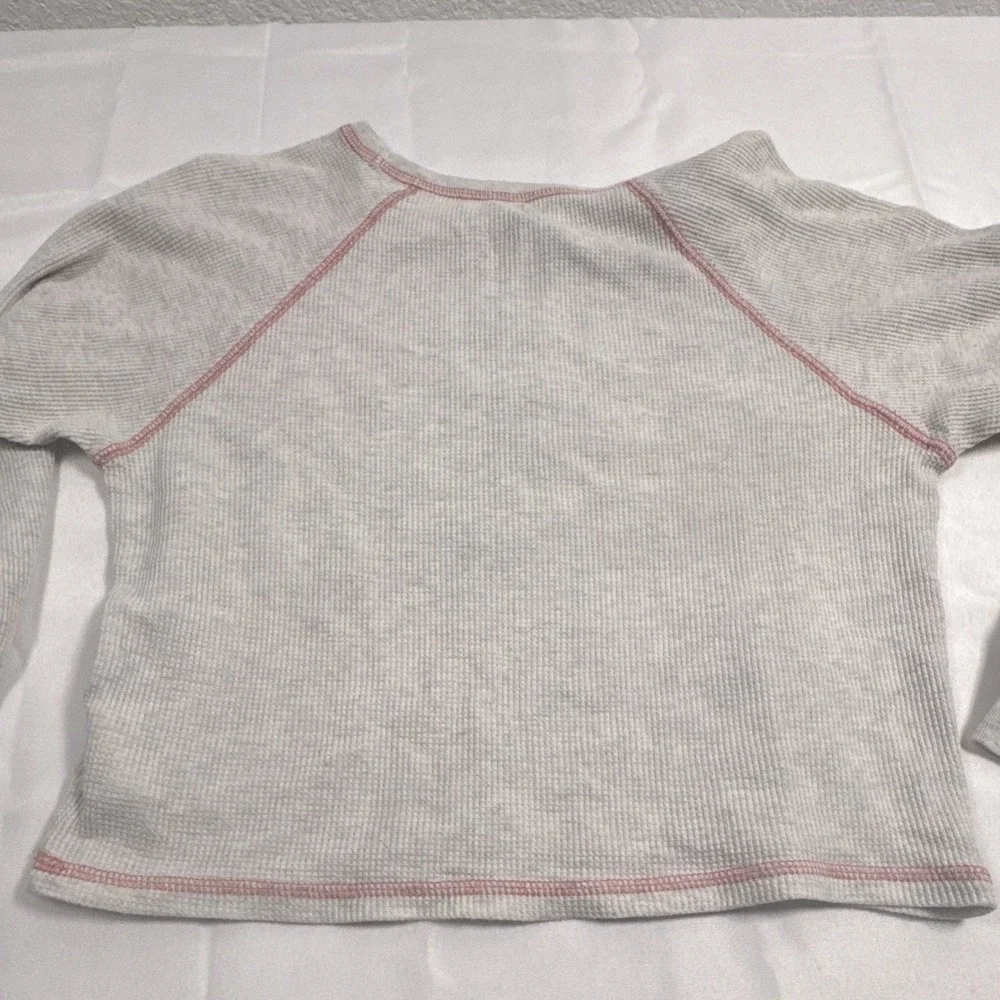 GAP Kids Girls Gray Thermal Waffle Knit Long Sleeve Henley Shirt M (8-9)